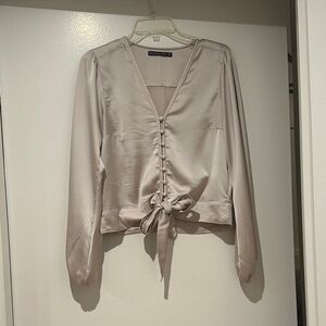 Abercrombie & Fitch Cream Satin Blouse with Button Detail